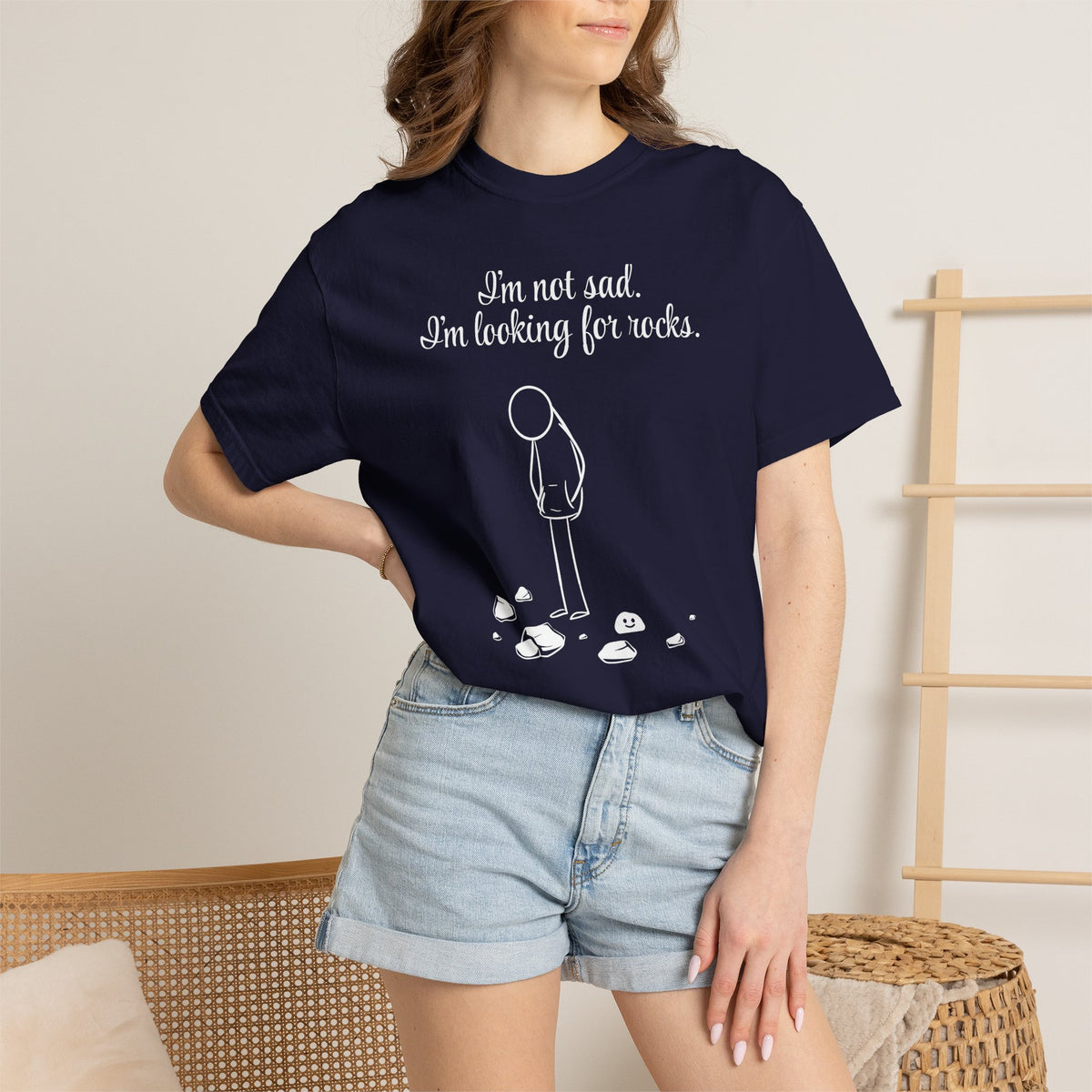 I'm not sad. I'm looking for rocks. | skiptherock tee